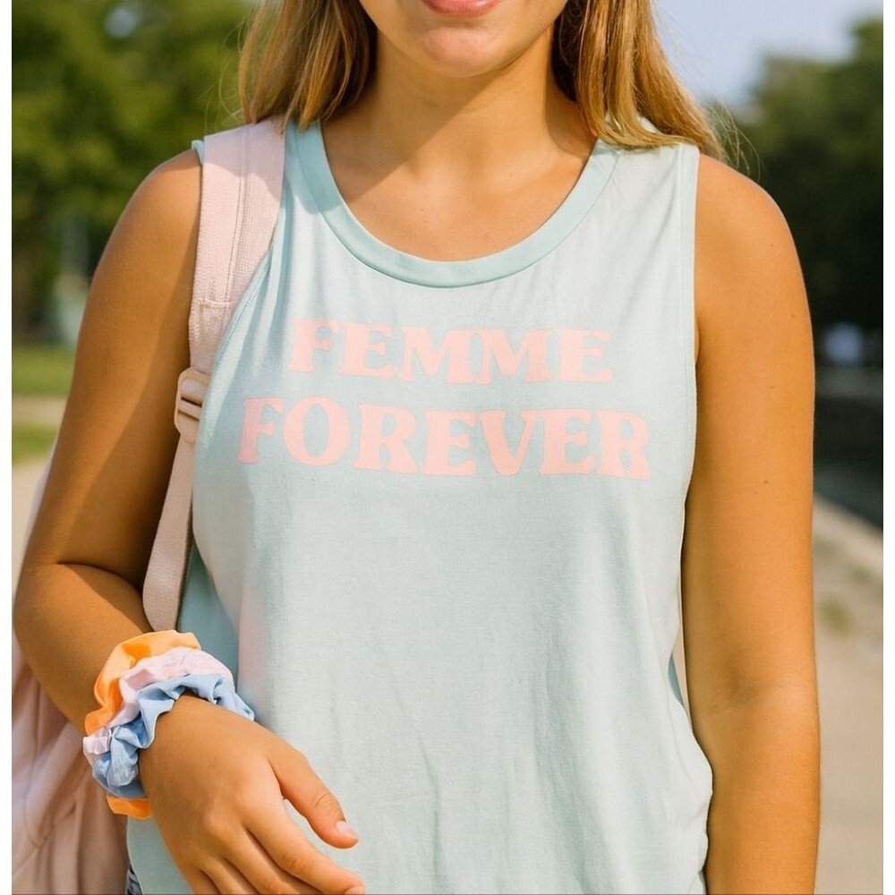 Femme Forever Pastel Mint Graphic Tank Top M Pastel Feminine VSCO Girl Coquette